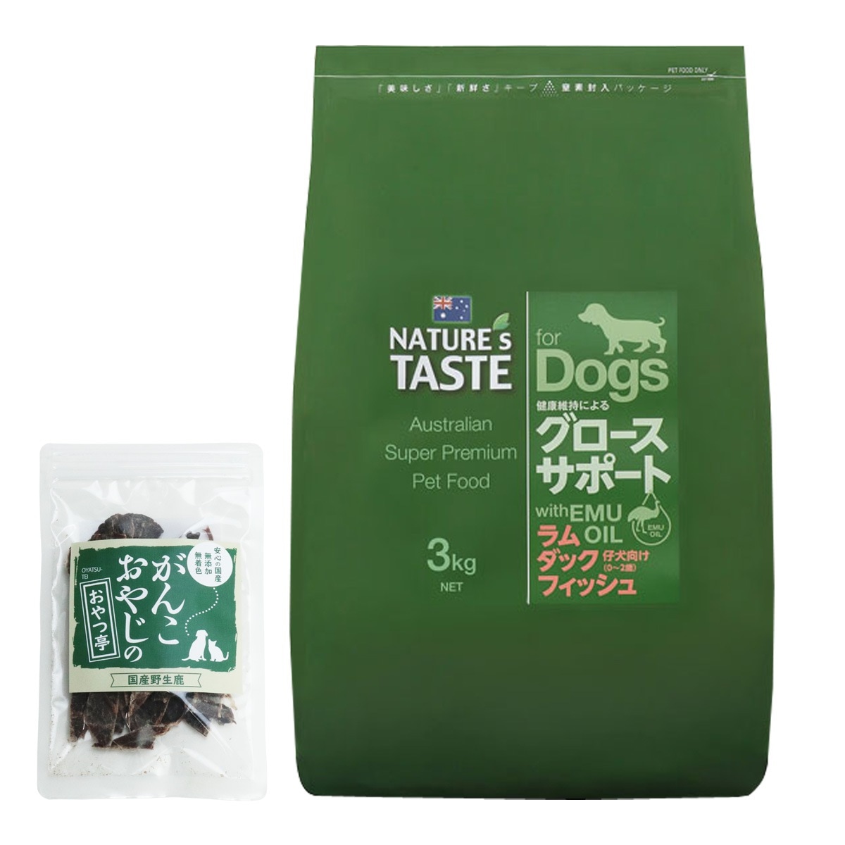 グロースサポート ラム＆ダック＆フィッシュ 3kg【国産鹿肉ジャーキー(お試しサイズ)】