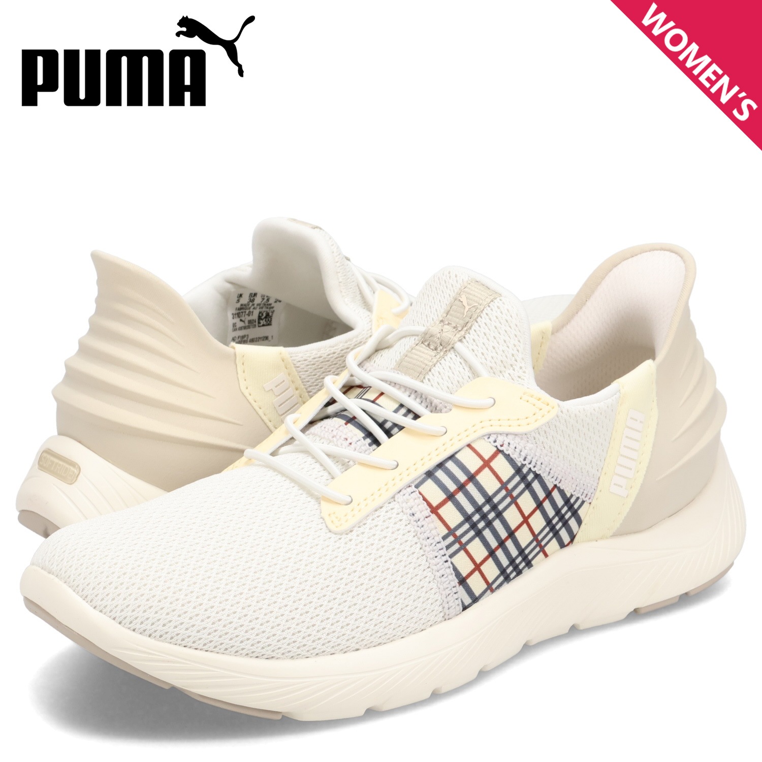 スニーカー スリッポン ソフトライドレミイーズイン チェック レディース ベージュ 311077