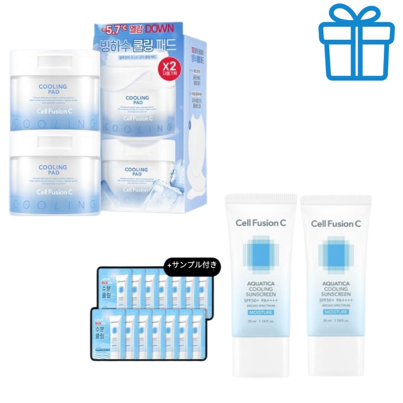 (2+2)ポストアルファクーリングパッド 70枚×2＋アクアティカクーリングサンクリーム SPF50+ PA++++ 35ml×2＋サンプル付き サンプル付き 敏感肌ケア・UV対策・冷感