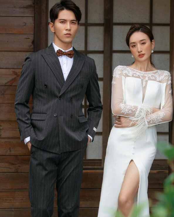 スリムスーツ メンズスーツ 結婚式スーツ 上下セット ビジネススーツ 2点 フォーマルスーツ ストライプ メンズ ダブルスーツ スーツ 紳士服 二次会 撮影用 披露宴 男性スーツ セットアップ スーツ