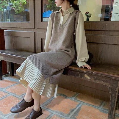 初秋 シャツワンピース セータースーツ 女性 プラスサイズ ファッション ファット MM
