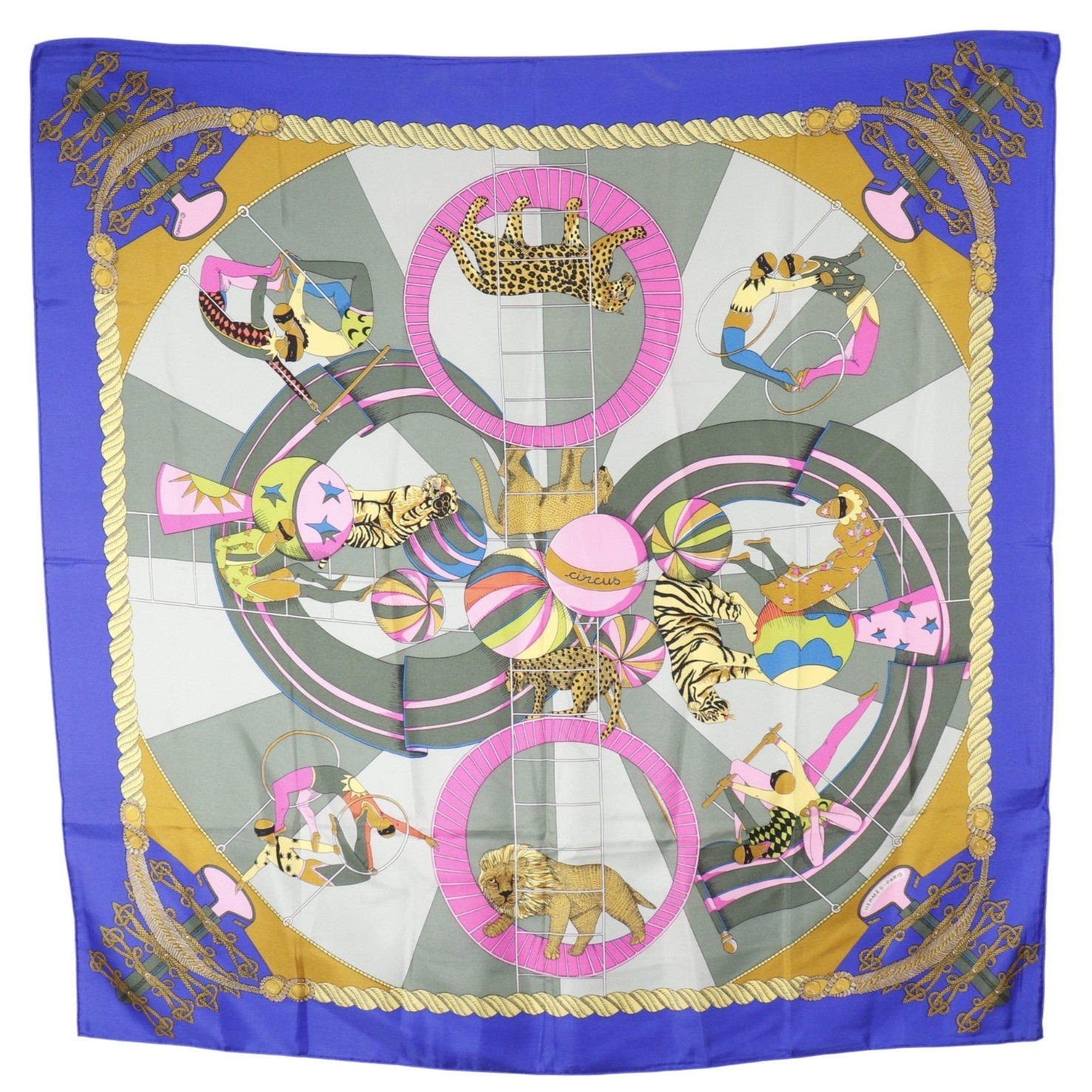 カレ90 circus サーカス スカーフ シルク 青 レディース 中古品 Aランク