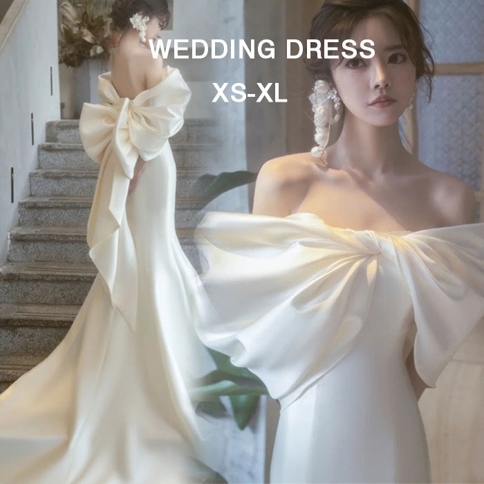 新作 ウエディングドレス レディース オフショルダー ワンピース 結婚式 花嫁 二次会 レース リボン