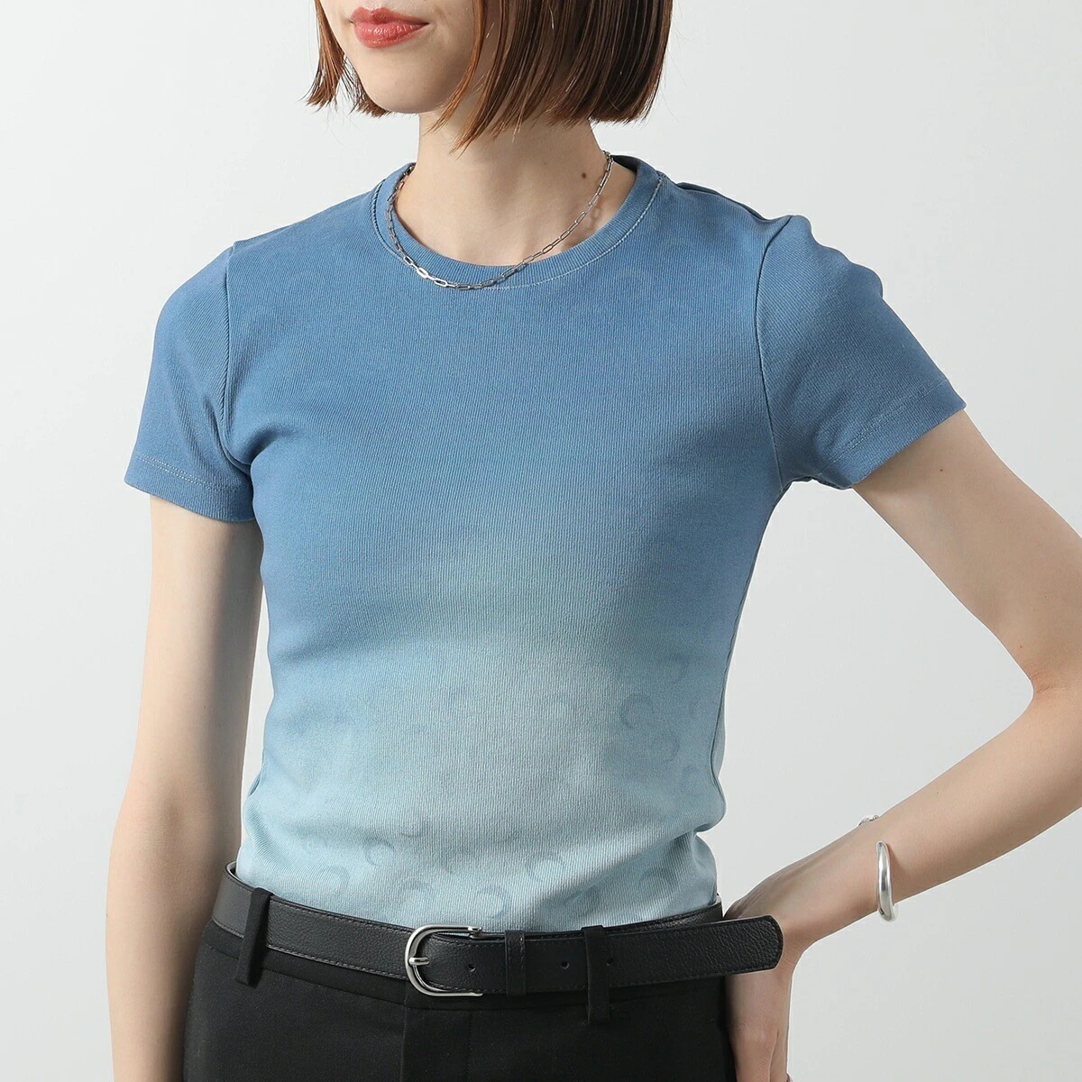Marine Serre マリーン セル 半袖 Tシャツ MOON FADED JERSEY BABY FIT T-SHIRT WTT012A CJER0070 レディース コットン クルーネック カ