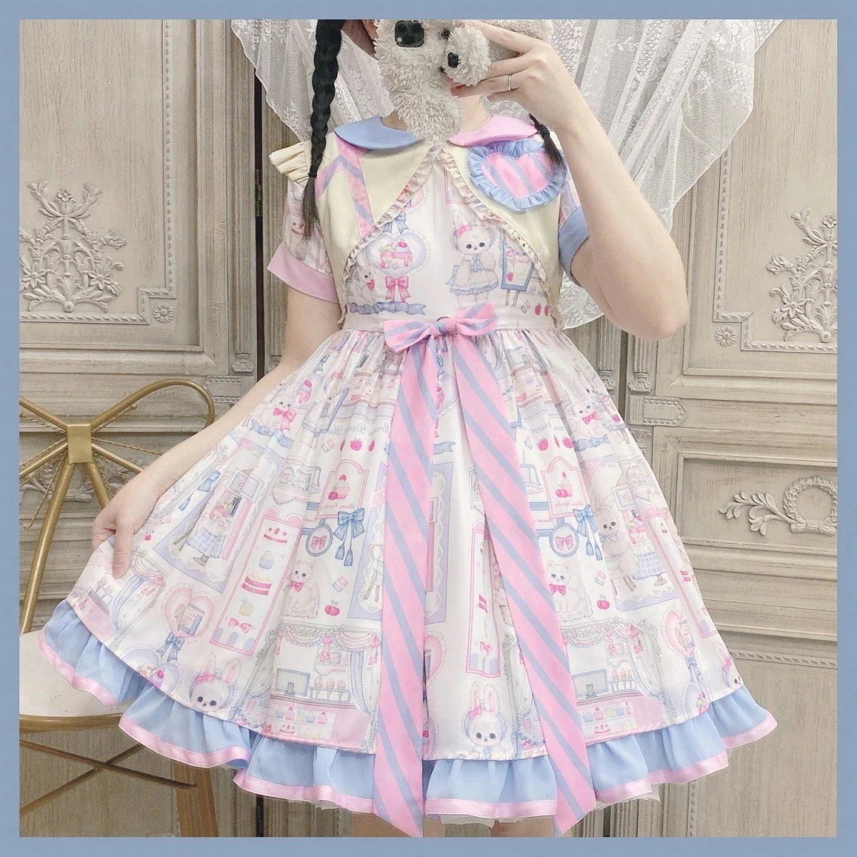 【急速出荷!】オリジナルロリータ洋装かわいい甘めミニハイウエスト半袖スカート女P