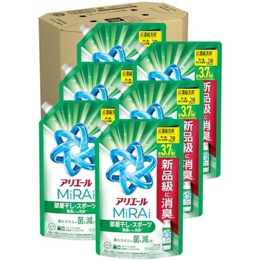 アリエール 洗濯洗剤 MiRAi 超濃縮コンパクト洗剤 部屋干し&スポーツ 詰め替え 1170g×6袋 [大容量] [ケース品]