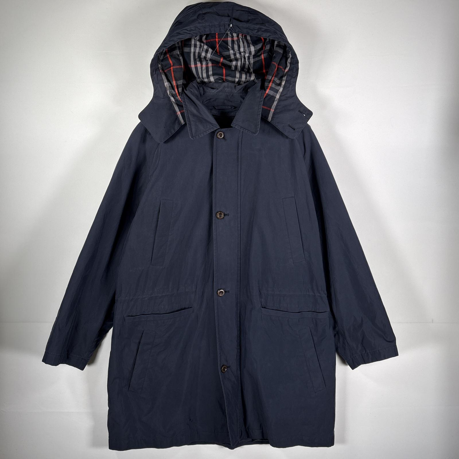 古着 90s/90年代 バーバリーズ Burberrys ステンカラーコート フードチェック柄 ネイビー メンズ