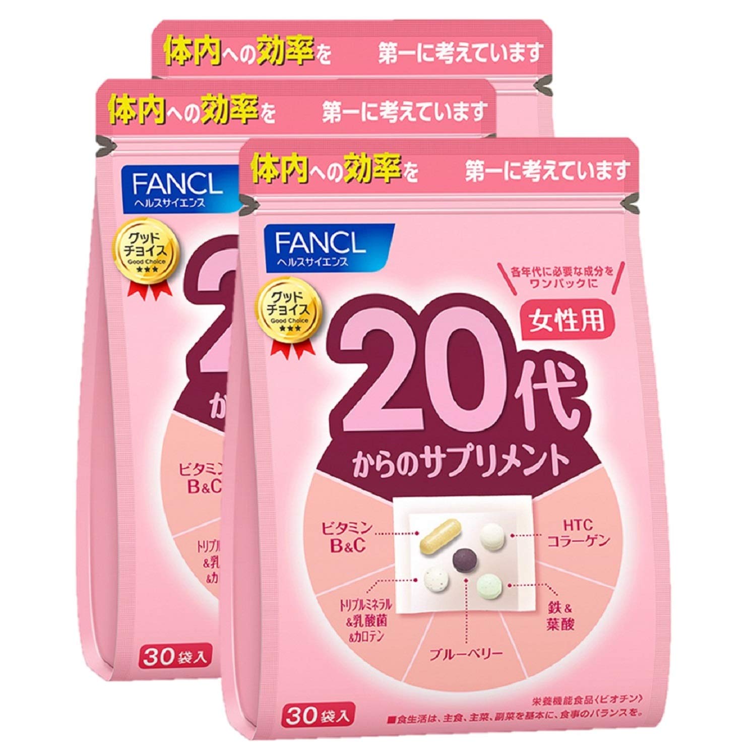 ファンケル (FANCL) 20代からのサプリメント女性用 45～90日分 (30袋×3) 年代 サプリ(ビタミンC/葉酸/鉄) 個包装