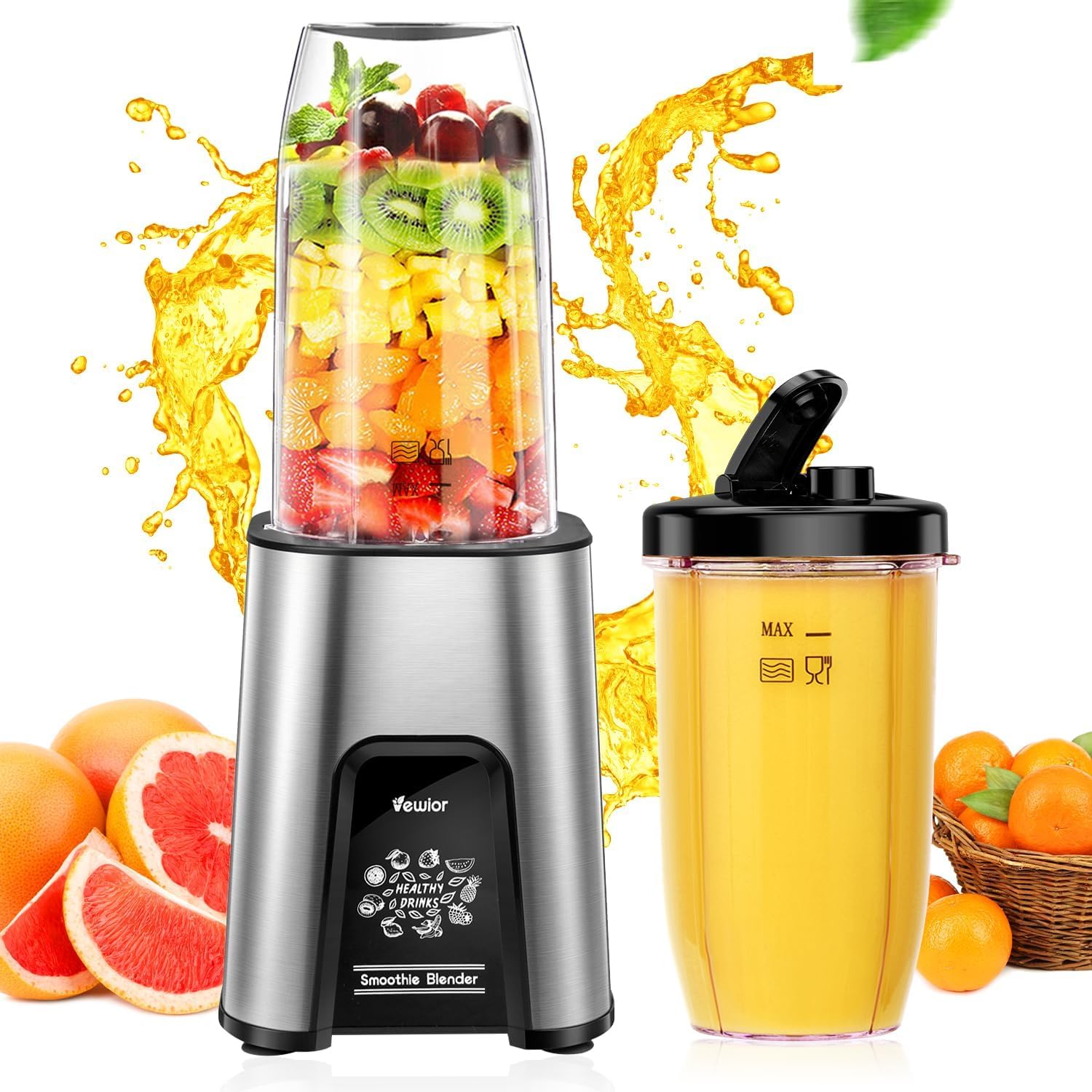 ジューサー ミキサー【1台多役・850W ハイパワー ·4in1&650ML大容量】VEWIOR 氷も砕ける スムージー/野菜/果物/ジュース/コーヒーミル/離乳食用/ミルクセーキ ボトル650ml大