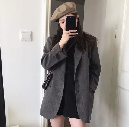 ゆったりロングジャケット トップス アウター ロング丈 長袖 グレー S M L XL かわいい 可愛い きれいめ シンプル カジュアル 上品 おしゃれ かっこいい アンティーク ゆったり感