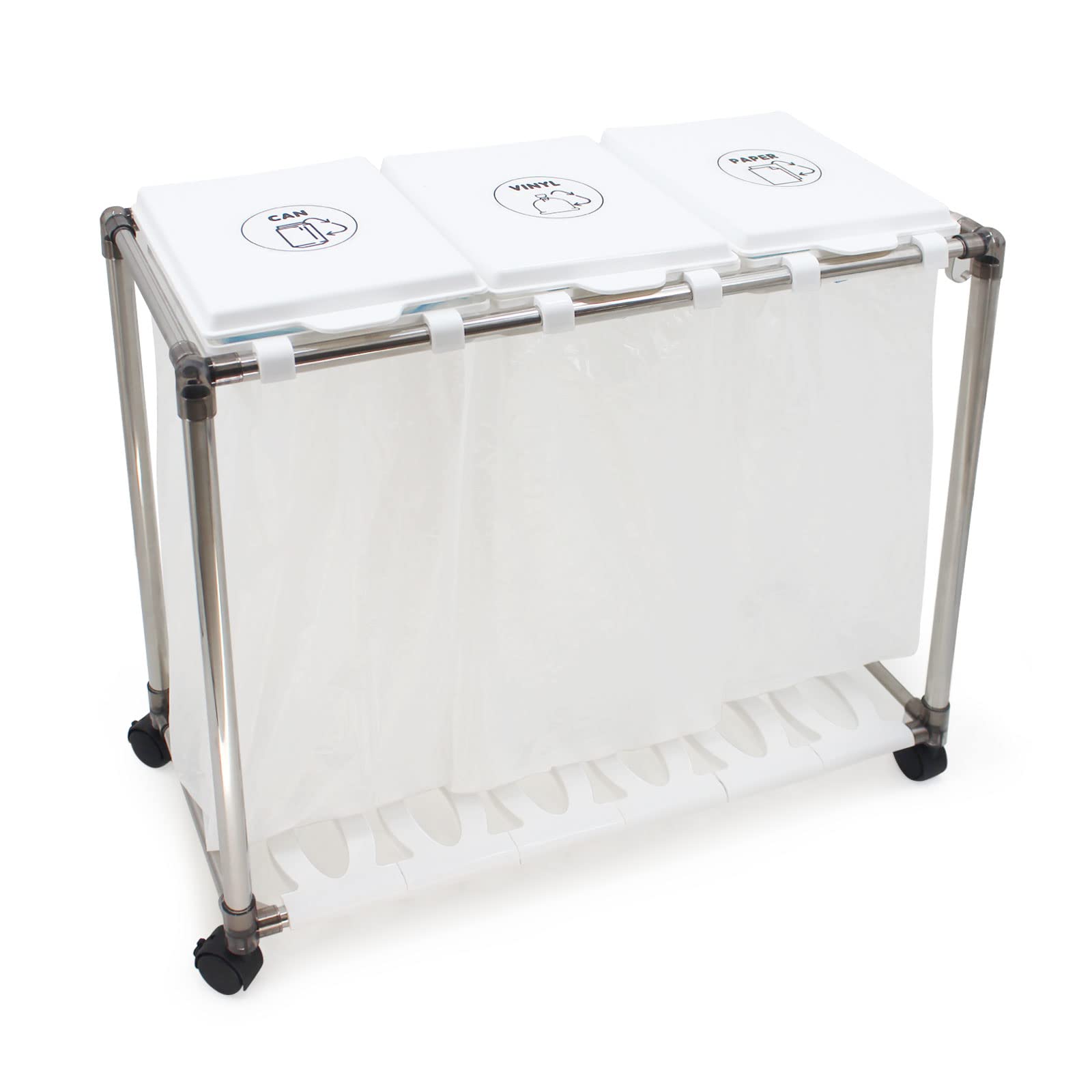 SONGWAY ゴミ袋ホルダー 蓋つきゴミ箱　3分別　３０Lゴミ袋ホルダー　分別ごみ箱 キャスター付き　スリム　縦開