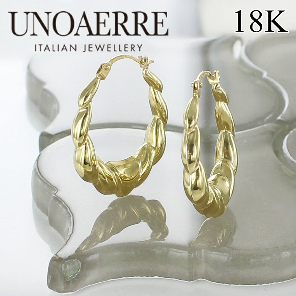 18金 ピアス ウノアエレ 正規品 ショッパー付き イタリア製 K18 フープピアス レディース 18K ゴールド 金 プレゼント 贈り物 女性 親友 彼女 母 妻 誕生日 プレゼント 婚約 結婚記念