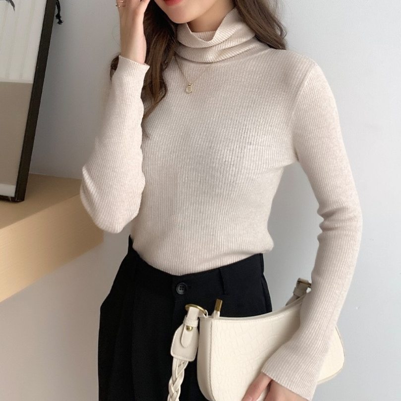 クーポン レディース セーター オフィス シャツ 薄手 ブラウス スタンドカラー トップス 無地 エレガント ニット シンプル 柔らかい 着痩せ カジュアル デート 通勤 プルオーバー フリル付き ハ