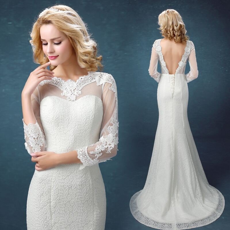 ウェディングドレス マーメイドライン ウエディングドレス 安い ブライダル 花嫁 ロングドレス 二次会 結婚式 マーメイドドレス 長袖 バックレス