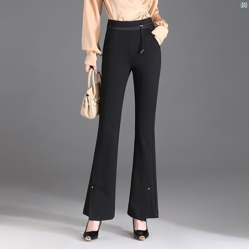 秋冬 レディース マイクロフレア パンツ ベルベット 厚く ハイウエスト スリム ロング 快適 カジュアル す