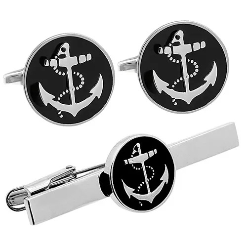 カフス ネクタイピン セット ブラック アンカー イカリ 碇 カフスボタン カフリンクス タイクリップ タイピン
