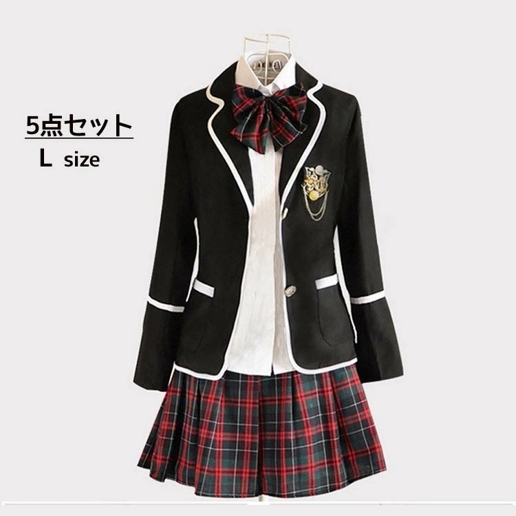 卒業式 スーツ 女の子 学生 子供スーツ 5点セット L ジャケット スカート シャツ 蝶ネクタ ワッペン フォーマル ガールズ スカートスーツ ジュニア フォーマル 子供服 発表会 入学式制服