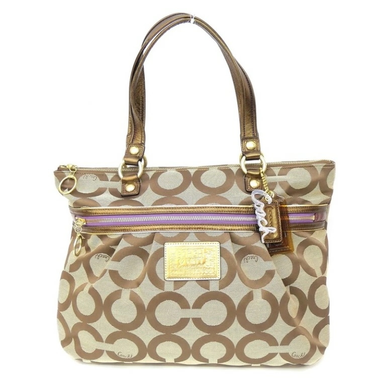 コーチ COACH シグネチャー ポピー オプアート グラム トートバッグ 15331 ブロンズ 【中古】(68204)