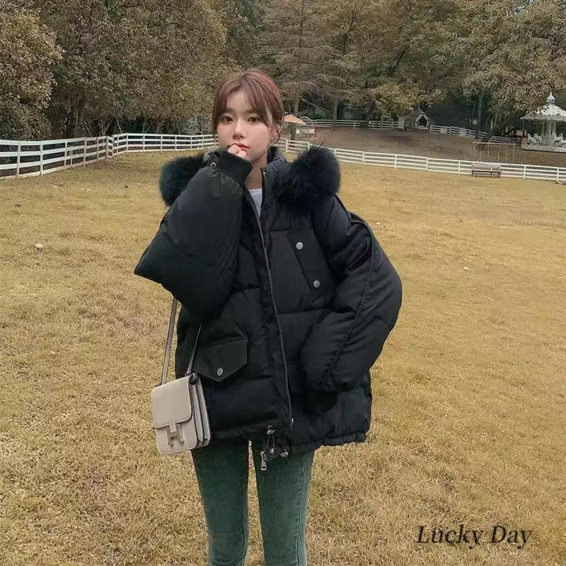 年新型冬韓系加絨加厚派オーバーのゆったり綿入れを克服して保温