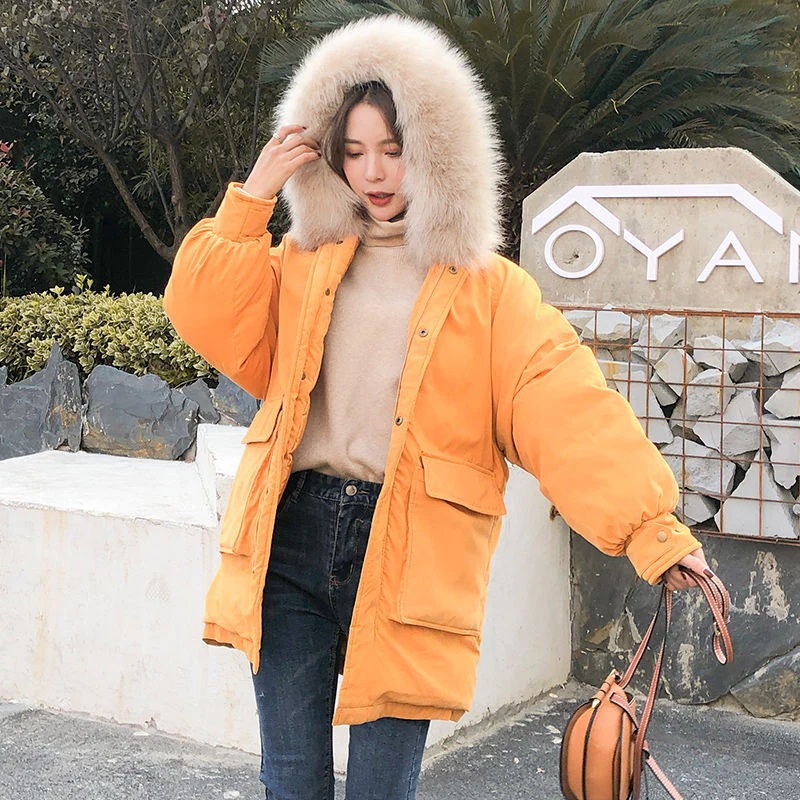 モッズ コート レディース カジュアル ファー フード ポケット ファスナー 防寒 冬 ボリューム袖 厚手 大人可愛い お洒落 ラフ ゆったり 普段使い お出かけ 黄色 青 ベージュ S M L XL