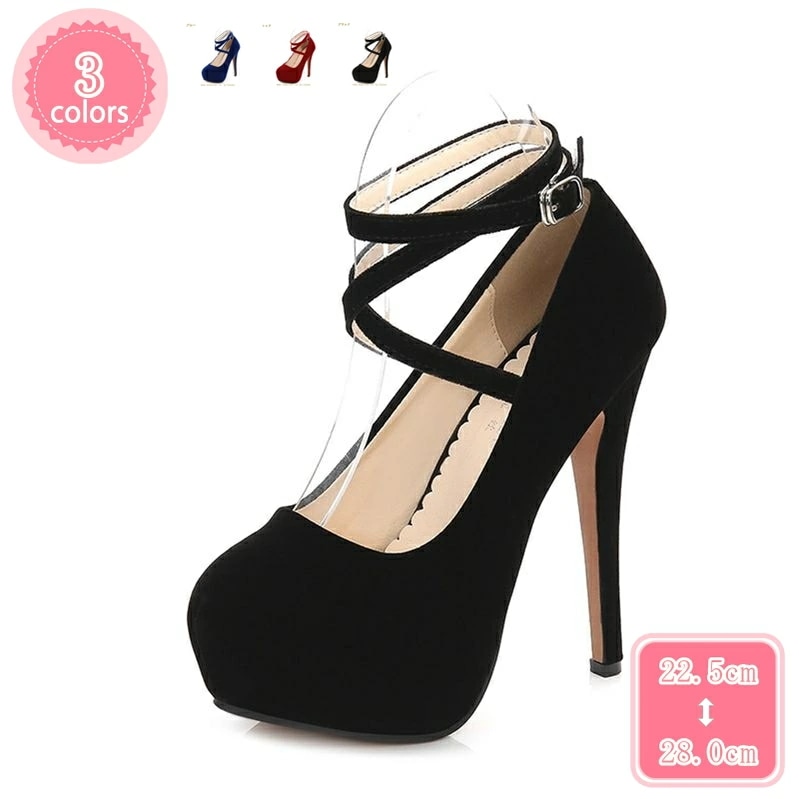 500円OFFクーポン アンクルストラップ ハイヒール レディース 厚底 ラウンドトゥ パンプス ウェディングパンプス ウェディングシューズ 14cmヒール 厚底 美脚 ピンヒールスウェード ラウンド