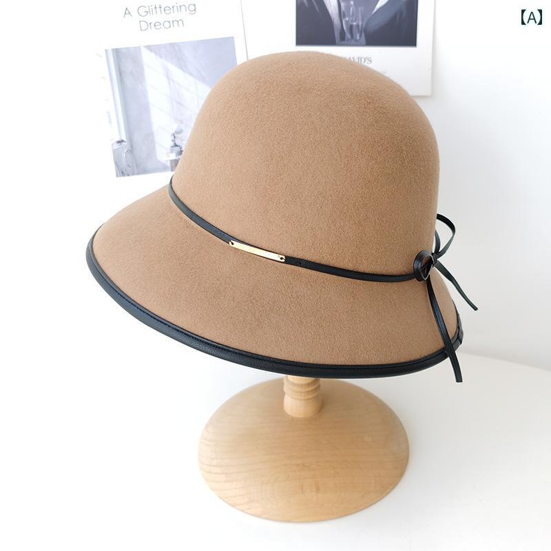 バケット ハット カジュアル おしゃれ 帽子 レディース レザー リボン ウール ウール 女性 秋冬 フェルト 小顔効果 アウトドア