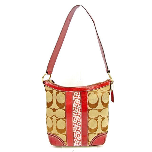 ショルダーバッグ ワンショルダー シグネチャー ボルドー ベージュ 中古