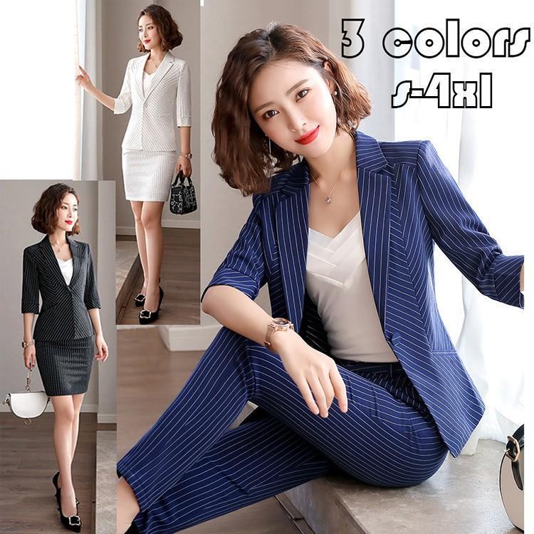 ビジネススーツレディース2点セットスーツズボン/スカートセットツーピーススーツ203040事務服フォーマル面接制服OLビジネス通勤3色