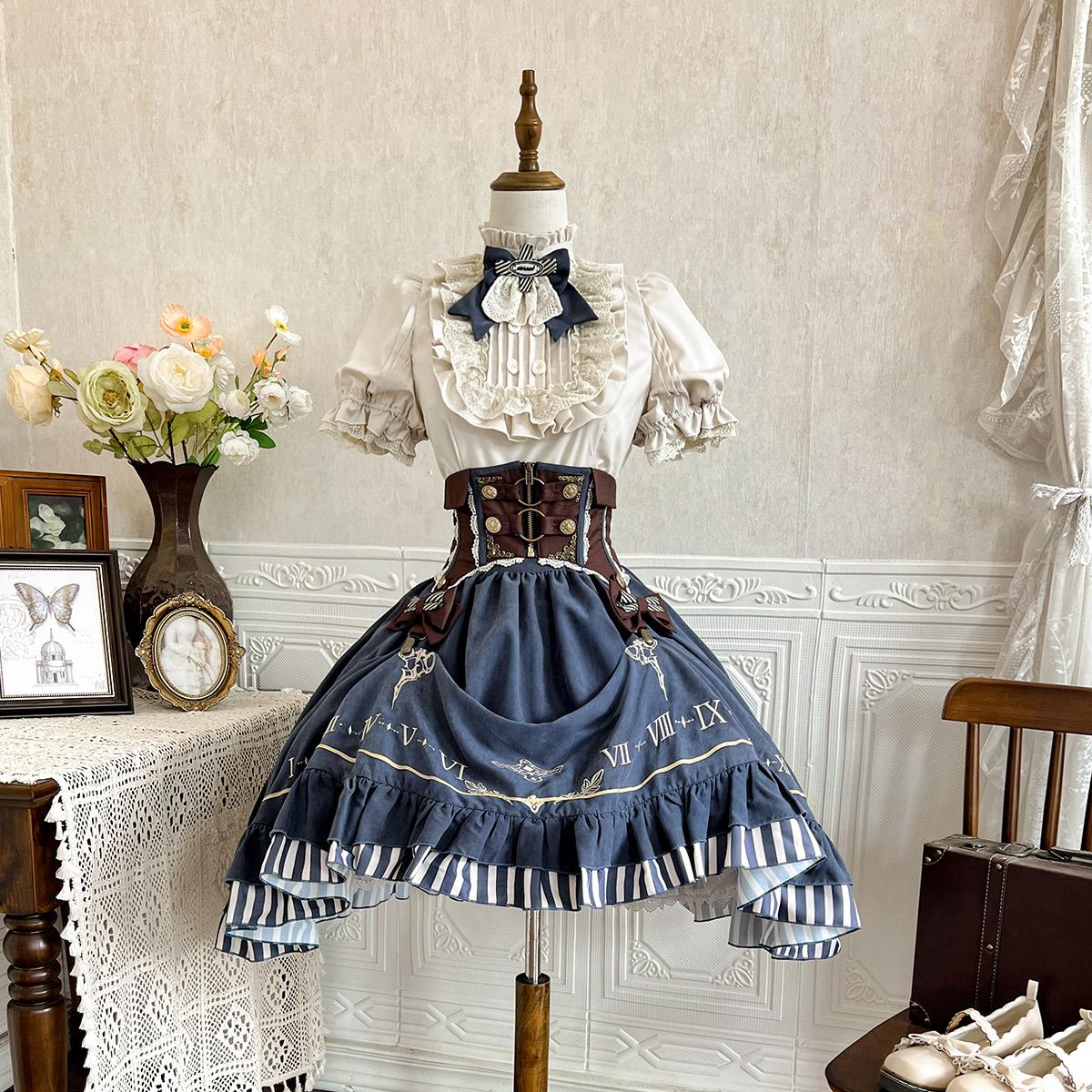 正規品金ポインターlolitaシャツskハーフスカートウエストシールスチームパンクロリータ女