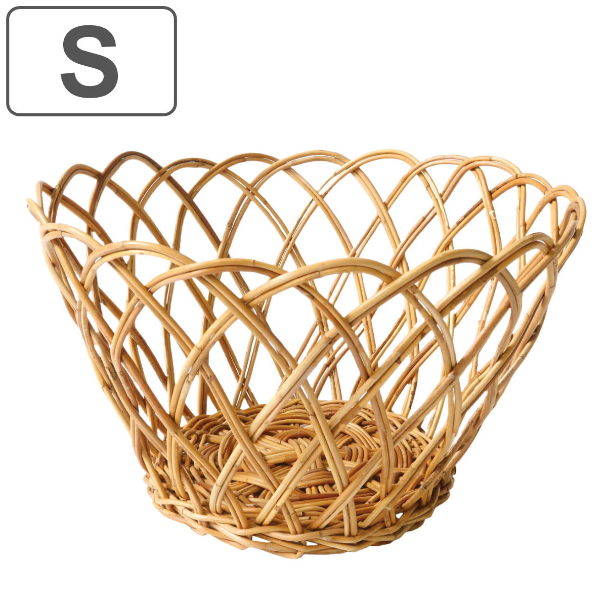 アラログ丸バスケットＳ かご カゴ 収納 約36cm 皮付き 天然素材 アジアン雑貨 ハンドメイド 収納かご 丸 藤 小物収納 手編み 小物入れ リビング 玄関 おしゃれ インテリア