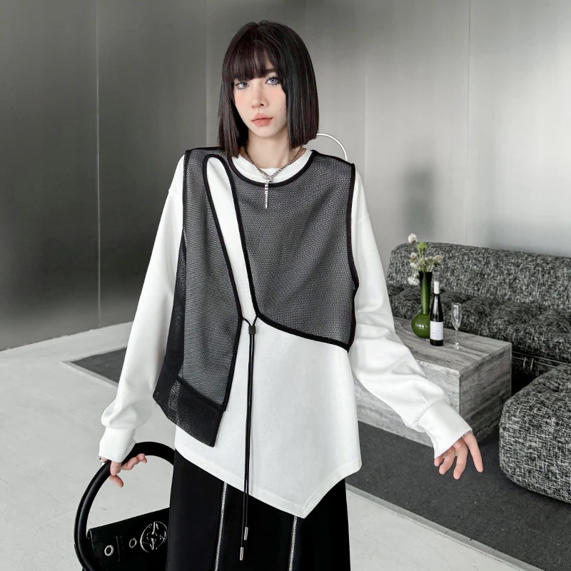 【J.Fashion】 チュールカバー＋スウェット 2セット トレーナー 春秋 レディース トップス メガ割30%までに制限