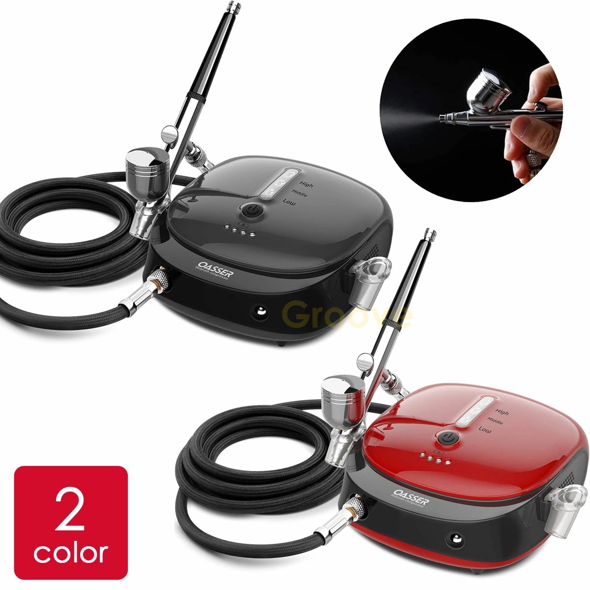 エアブラシ 充電式 エアブラシセット ミニコンプレッサー 充電式 1000ｍAh電池 AC電源アダプタ兼用 ダブルアクション 重力式 三段階圧力調節 ADY-015