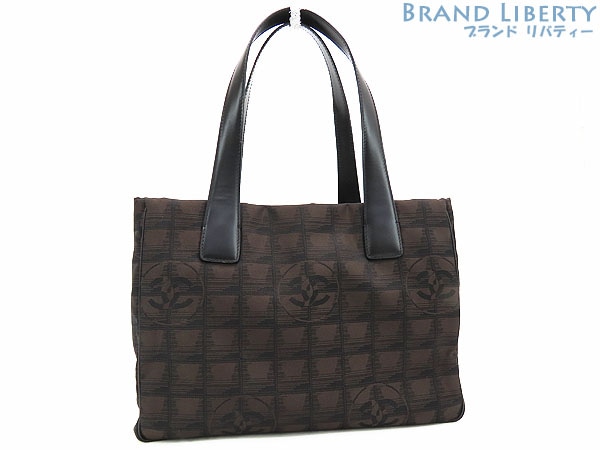 超美品シャネルニュートラベルライントートPMトートバッグショルダーバッグダークブラウンブラックナイロンA20457