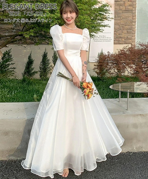 ウェディングドレス 花嫁ドレス 前撮り パーティードレス 白 編み上げ XS-3XL コンサート 礼服 演奏会 ドレス 発表会 結婚式 二次会 プリンセス 成人式 ロングドレス イブイングドレス ピア