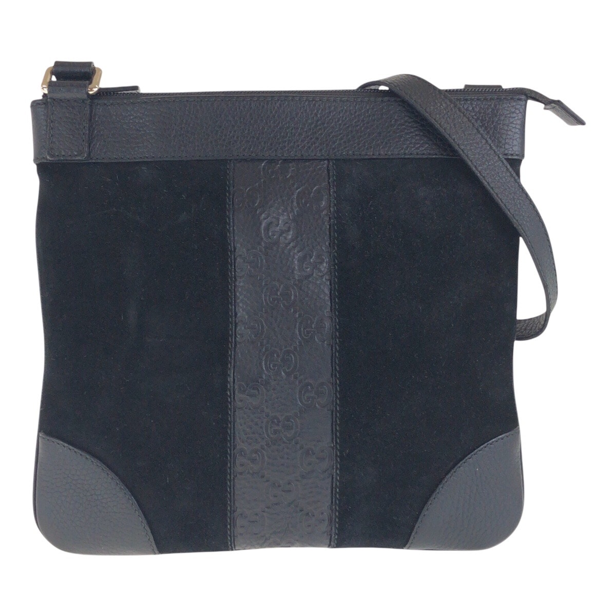 美品 ブラック シルバー金具 スウェード/レザー 272 396 斜め掛け ショルダーバッグ レディース 501137