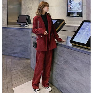 コーデュロイ セットアップ 韓国 スーツ パンツ オルチャン ストリート 原宿系 ダブル ダンス 衣