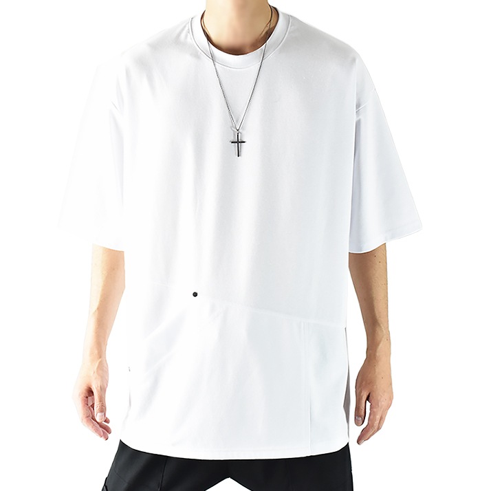冷感Tシャツメンズ アシンメトリー Tシャツ メンズ 接触冷感 半袖 ポケットTシャツ ポケット付き ポンチ生地 ビッグシルエットTシャツ ビッグTシャツ 大きいサイズ ルーズフィット オーバーサイズ