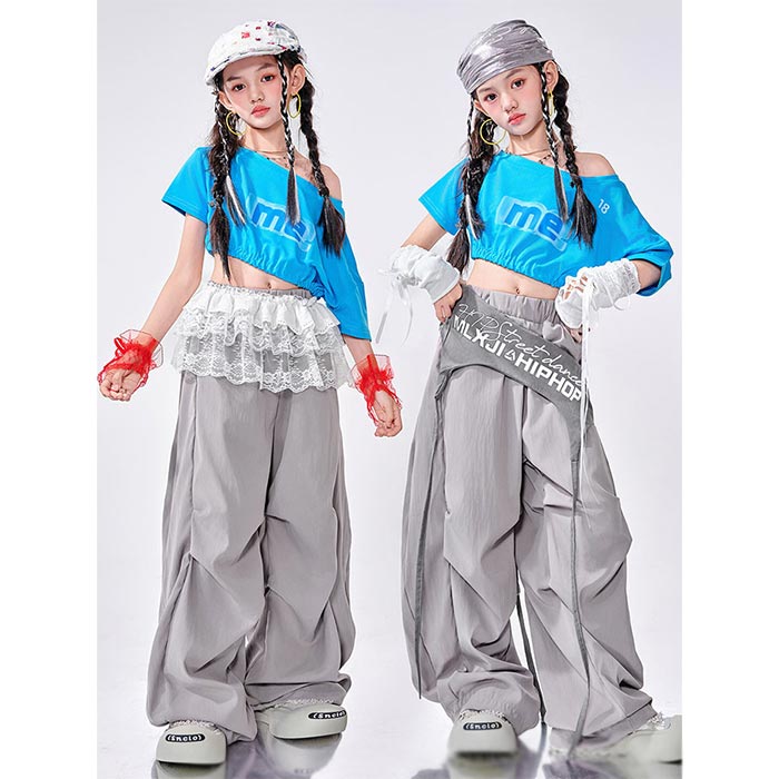 明日まで値下げ 女の子 ヒップホップ ジャズダンス 半袖トップス へそ出し 肩出し カーゴパンツ キッズ ダンス衣装 セットアップ チアガール JAZZ 幼稚園 小学生 文化祭 学園祭 ステージ衣装