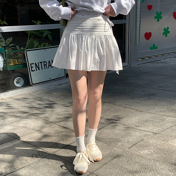 (ウエストストラップ/ロマンティックルック) Viella ピンタックシャーリングフレアミニスカート sk7205