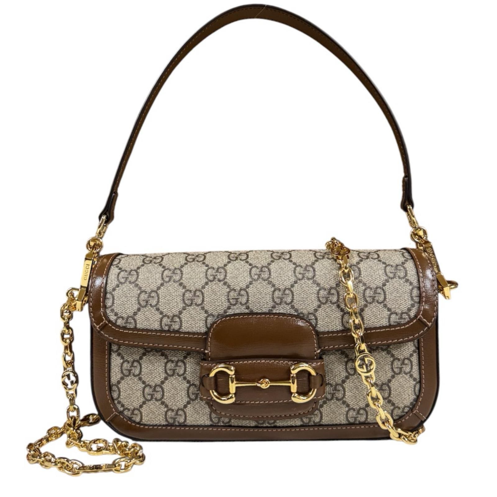 グッチ ホースビット 1955 ショルダーバッグ GGスプリームキャンバス 735178 ブラウン GUCCI 中古 美品
