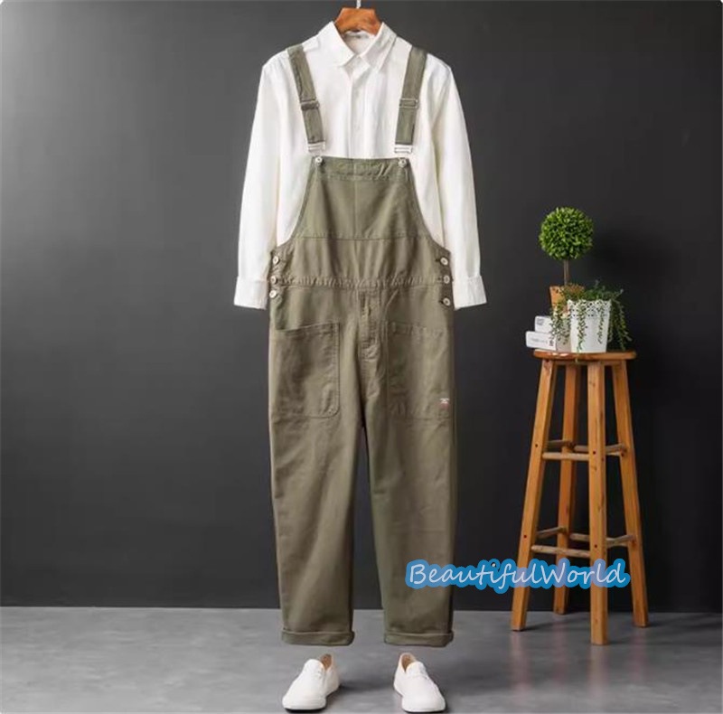 サロペット メンズ オーバーオール つなぎ オールインワン無地 サスペンダー ストリートアメカジ 作業服 春秋 お洒落24bdk18