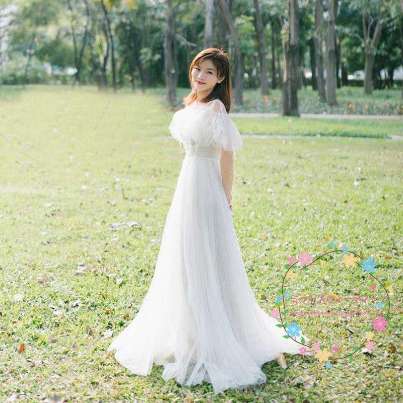 韓国ファッションウエディングドレス パーティードレス 前撮り 披露宴 結婚式 カクテルドレス Aライン ウェディングドレス 海外挙式 白 後撮り ロングドレス 発表会 演奏会