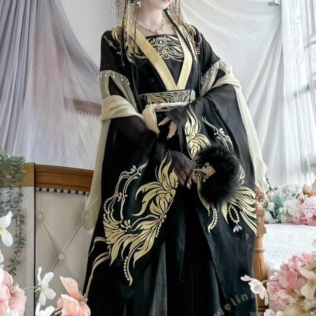 中華コスプレ衣装皇帝黄袍王冠男女兼用ハロウィンWelina（株）黒金プリント龍豪華漢服 おしゃれ仮装 イベントパーティー