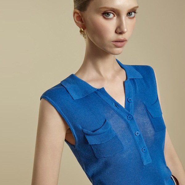 E3915 リネン ポケット ニット トップ