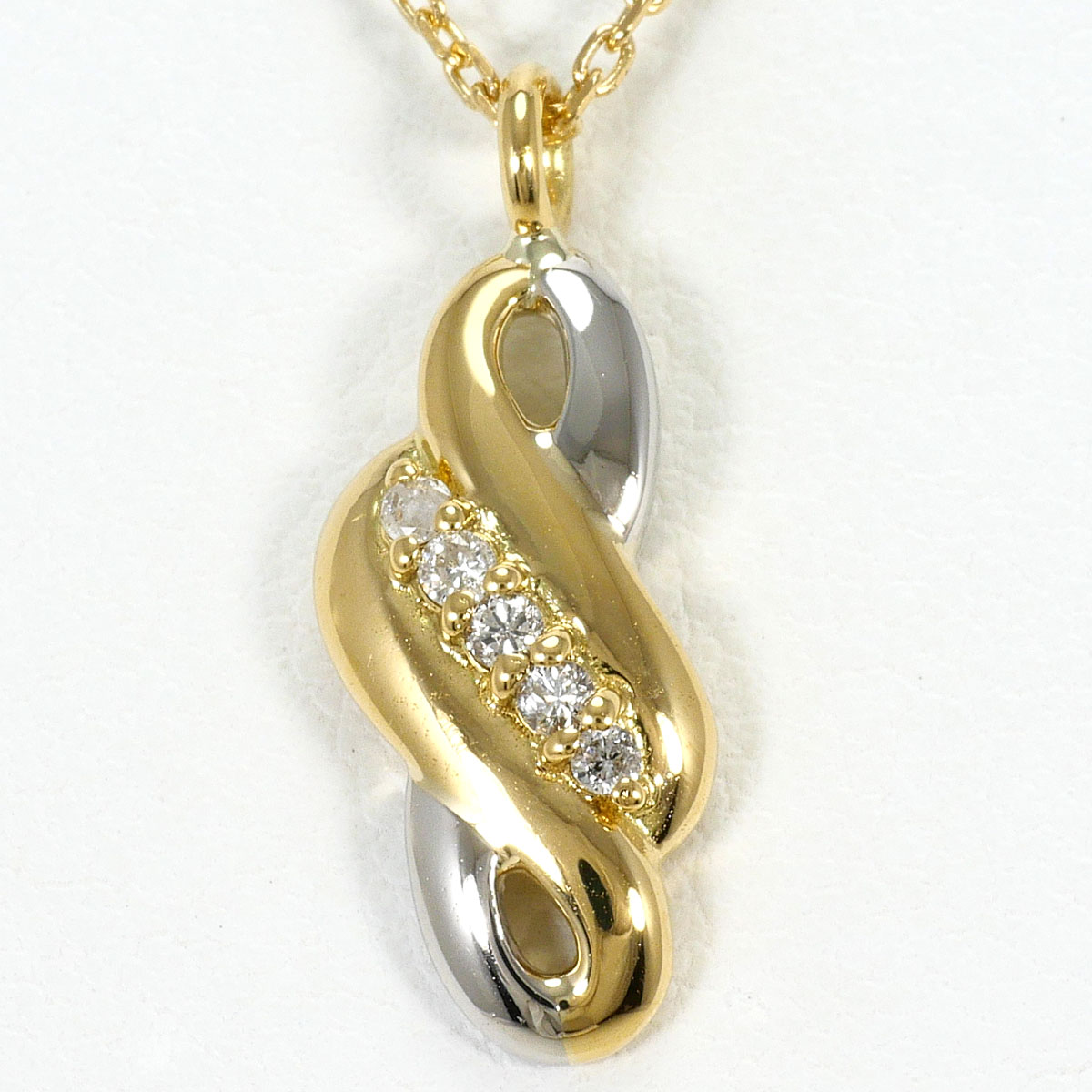 PT850 プラチナ K18 18金 YG イエローゴールド ネックレス ダイヤモンド 0.05ct 総重量約3.0g 約39cm ジュエリー 中古