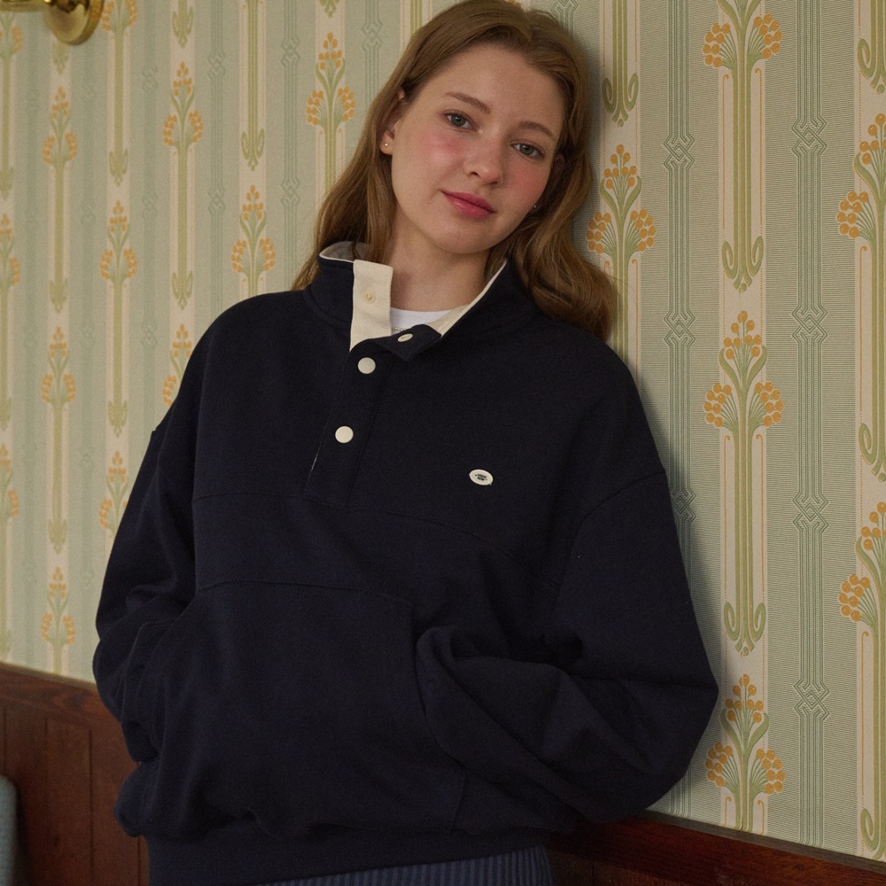 Colored anorak cotton sweatshirt [Navy]