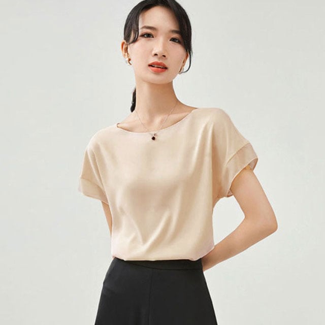 シフォン 半袖 ブラウス レディース 夏 ラウンドネック トップス ドルマンスリーブ 薄手 おしゃれ 高級感 仕事 通勤 大人カジュアル 涼しい 体型カバー オフィス 大きいサイズ ゆったり