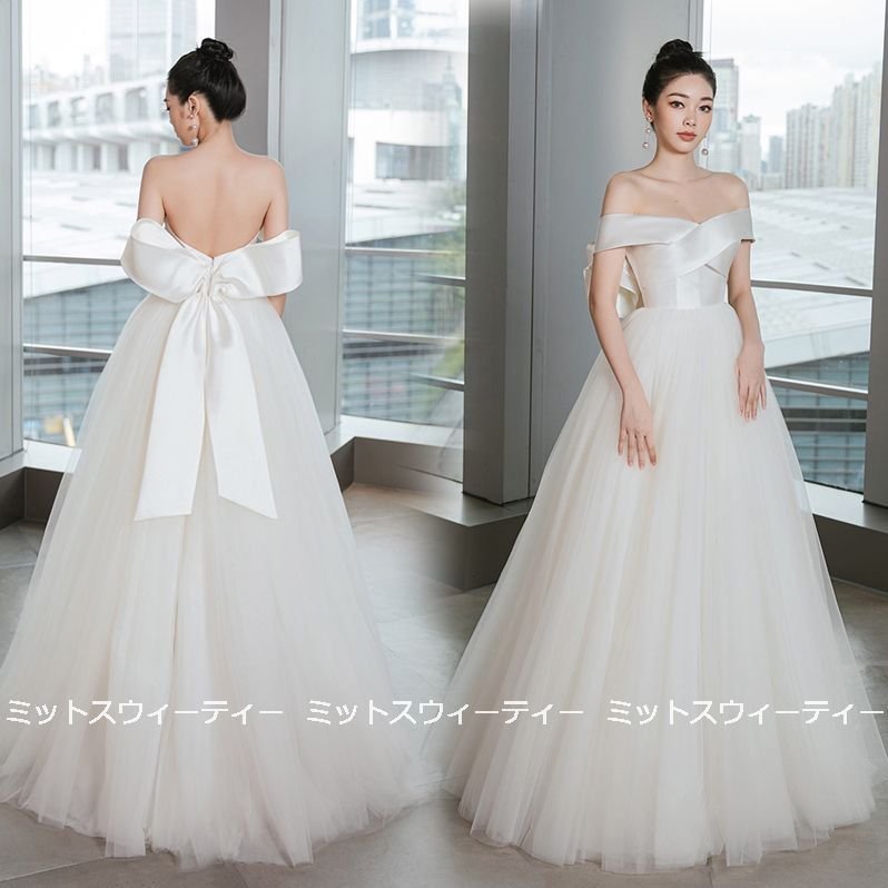 人気のクリスマスアイテムがいっぱい ブライダル 結婚式 チュール オフショルダー 花嫁 挙式 前撮り 二次会 ウェディングドレス パーティードレス バックシャン 大きいサイズ セミオーダー 後撮り ドレス Size M Www Viacaocatedral Com Br