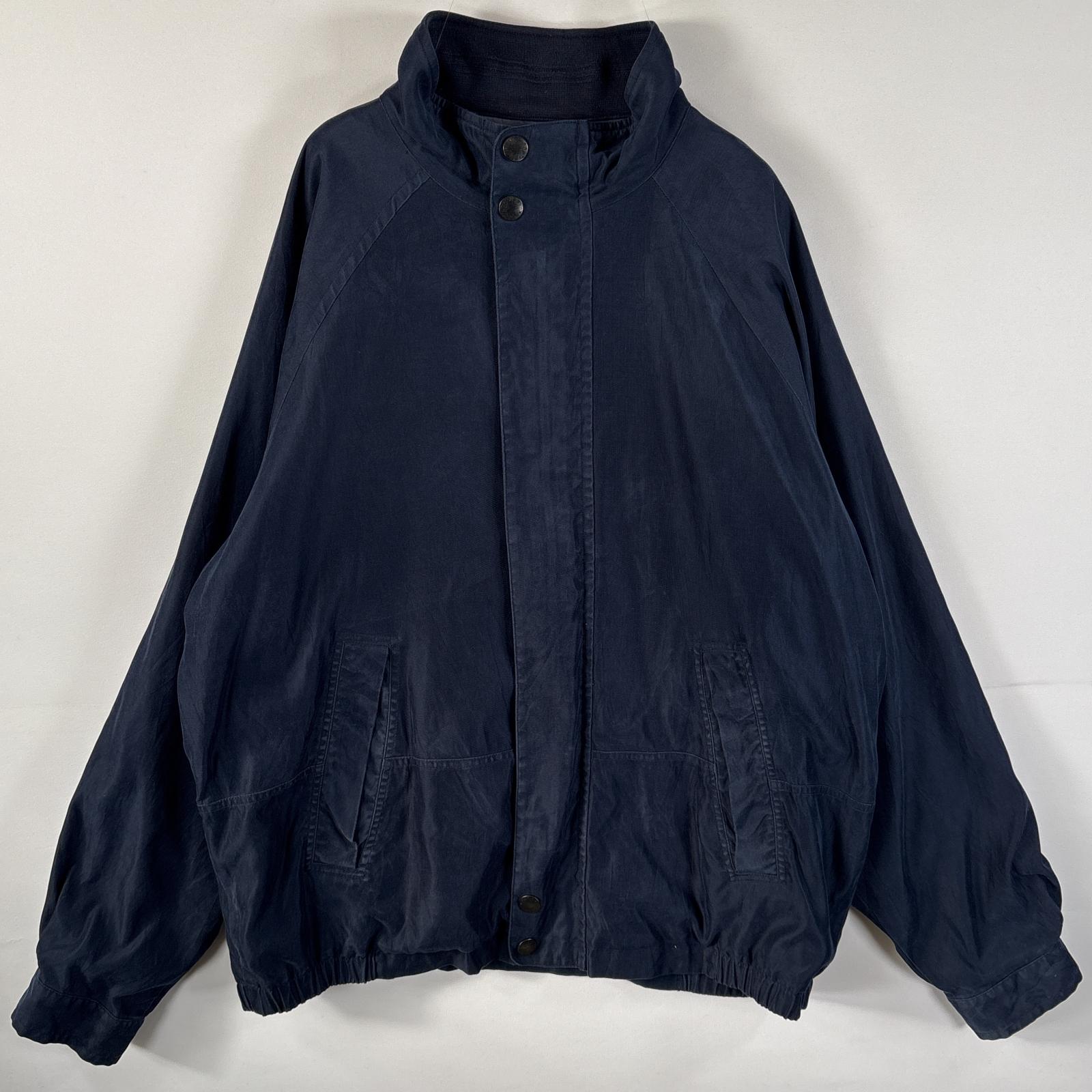 古着 90s/90年代 ナイロンジャケット 大きいサイズ ブルゾン ワンポイントロゴ XXL ネイビー 無地 メンズ