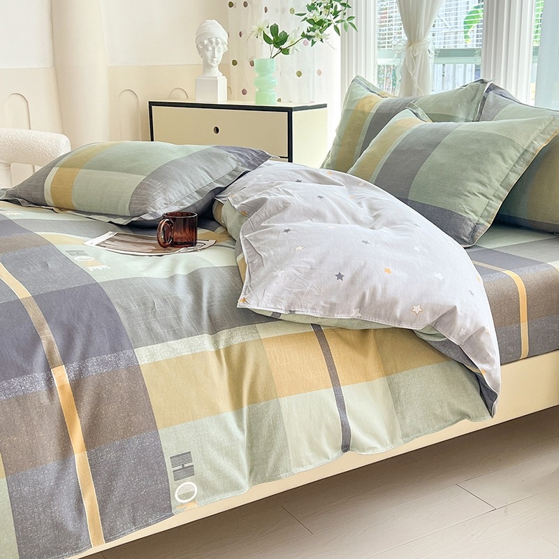 全綿学生寮民宿用3点セット4点セット格子シーツ純綿肌に優しいベッド笠セット